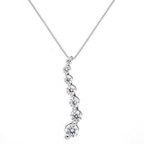 14K Solid White Gold Pendant Necklace | Round Cut Cubic Zirconia "Journey" 7-Stone | .48 CTW | 18 Inch Box Link Chain