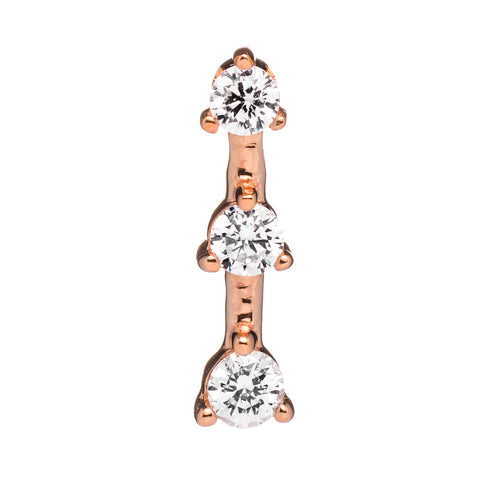 14K Solid Rose Gold Pendant Only | Round Cut Cubic Zirconia 3-Stone "Trilogy" | .22 CTW