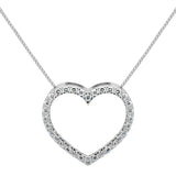 14K Solid White Gold Open Heart Pendant | Pave Round Cut Cubic Zirconia Necklace| .35 CTW | 18 Inch Box Link Chain | With Gift Box