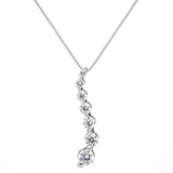 14K Solid White Gold Pendant Necklace | Round Cut Cubic Zirconia "Journey" 7-Stone | .48 CTW | 16 Inch Box Link Chain