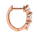 14K Solid Rose Gold Earrings | Round Cut Huggie Hoop 3-Stone Cubic Zirconia | .48 CTW