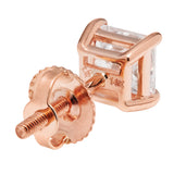 14K Solid Rose Gold Stud Earrings | Princess Cut Cubic Zirconia | Screw Back Posts | 2.0 CTW