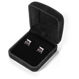 14K Solid White Gold Princess Cut Rainbow Mystic Cubic Zirconia Stud Earrings | 4.0 CTW | Screw Back Posts