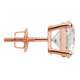 14K Solid Rose Gold Stud Earrings | Round Cut Cubic Zirconia | Screw Back Posts | 3.34 CTW