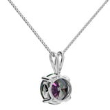 14K Solid White Gold Pendant Necklace | Round Cut Rainbow Mystic Cubic Zirconia Solitaire | 2.0 Carat | 18 Inch .60mm Box Link Chain