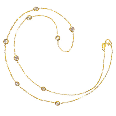 14K Solid Yellow GoldCZ Station Necklace, 18" Length Cable Rolo Chain ...