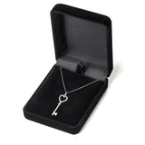 14K Solid White Gold Key to my Heart Pendant | Pave Round Cut Cubic Zirconia Pendant| .20 CTW | 18 Inch Box Link Chain | With Gift Box
