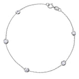 14K Solid White Gold Cubic Zirconia Station Bracelet | 7 Inch Length Cable Rolo Chain