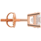 14K Solid Rose Gold Stud Earrings | Round Cut Cubic Zirconia | Screw Back Posts | 2.0 CTW