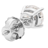 14K Solid White Gold Stud Earrings | Round Cut Cubic Zirconia | Screw Back Posts | 1.5 CTW