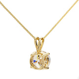 14K Solid Yellow Gold Pendant Necklace | Round Cut Cubic Zirconia Solitaire | 2.0 Carat | 18 Inch .60mm Box Link Chain