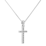 14K Solid White Gold Cross | Pave Round Cut Cubic Zirconia Pendant Necklace | 15mm Long .30 CTW | 16 Inch .60mm Box Link Chain | With Gift Box