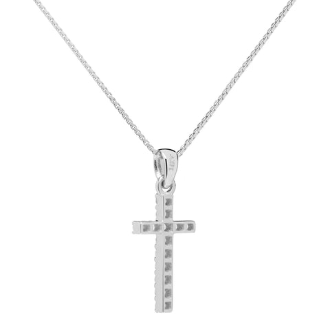 14K White Gold Cross Pave CZ Pendant Necklace CTW 16 Inch