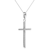 14K Solid White Gold Pave Cross Pendant Necklace | Round Cut Cubic Zirconia .575 CTW | 18 Inch .60mm Box Link Chain | With Gift Box