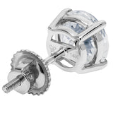 14K Solid White Gold SINGLE Stud Earring | Round Cut Cubic Zirconia | Screw Back Post | 1.67 Carat