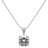 14K Solid White Gold Pendant Necklace | Round Cut Cubic Zirconia Solitaire | 2.0 Carat | 18 Inch .60mm Box Link Chain