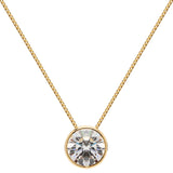 14K Solid Yellow Gold Pendant Necklace | Bezel Set Round Cut Cubic Zirconia Solitaire | 1.5 Carat | 18 Inch .60mm Box Link Chain