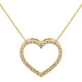 14K Solid Yellow Gold Open Heart Pendant | Pave Round Cut Cubic Zirconia Necklace| .35 CTW | 16 Inch Box Link Chain | With Gift Box