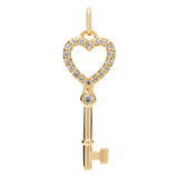 14K Solid Yellow Gold Key to my Heart Pendant | Pave Round Cut Cubic Zirconia Pendant | .20 CTW | Pendant Only | With Gift Box
