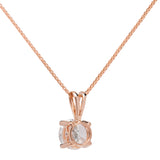 14K Solid Rose Gold Pendant Necklace | Round Cut Cubic Zirconia Solitaire | 1.0 Carat | 16 Inch .60mm Box Link Chain