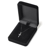 14K Solid White Gold Cross | Pave Round Cut Cubic Zirconia Pendant Necklace | 15mm Long .30 CTW | 16 Inch .60mm Box Link Chain | With Gift Box