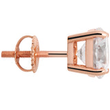 14K Solid Rose Gold Stud Earrings | Round Cut Cubic Zirconia | Screw Back Posts | 4.0 CTW