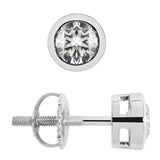 14K Solid White Gold | Round Cut Cubic Zirconia Stud Earrings | .92 CTW Bezel Set | Screw Posts