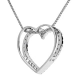 14K Solid White Gold Open Heart Pendant | Pave Round Cut Cubic Zirconia Necklace| .35 CTW | 18 Inch Box Link Chain | With Gift Box