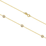 14K Solid Yellow Gold Cubic Zirconia Station Necklace | 18 Inch Length Cable Rolo Chain