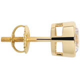 14K Solid Yellow Gold | Round Cut Cubic Zirconia Stud Earrings | 2.0 CTW Bezel Set | Screw Back Posts
