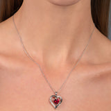 Sterling Silver With Created Ruby and 1/10 Black White Diamonds Pendant Necklace