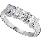 2.10 CTW Sterling Silver Princess Square Cut Cubic Zirconia Three-Stone Ring Size 6