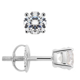 14K Solid White Gold Stud Earrings | Round Cut Cubic Zirconia | Screw Back Posts | 1.0 CTW