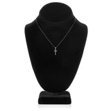 14K Solid White Gold Cross | Pave Round Cut Cubic Zirconia Pendant Necklace | 15mm Long .30 CTW | 16 Inch .60mm Box Link Chain | With Gift Box