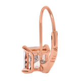 14K Solid Rose Gold Earrings | Princess Cut Cubic Zirconia | Leverback Drop Dangle Basket Setting | 2.0 CTW