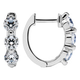 14K Solid White Gold Earrings | Round Cut Huggie Hoop 3-Stone Cubic Zirconia | .48 CTW