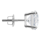 14K Solid White Gold SINGLE Stud Earring | Round Cut Cubic Zirconia | Screw Back Post | 1.67 Carat
