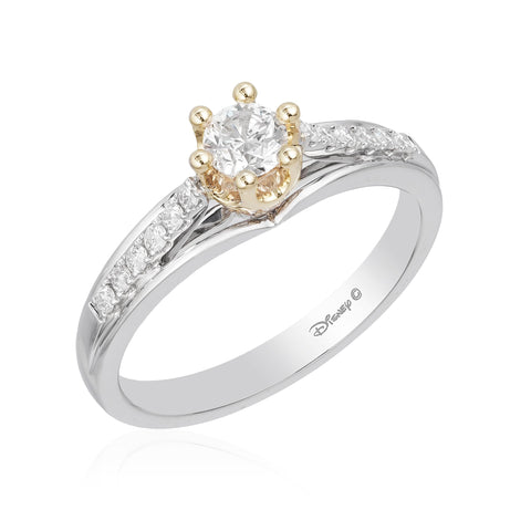 Enchanted Disney Fine Jewelry 14K White Gold and Yellow Gold 1/2 CTTW Majestic Princess Crown Engagement Ring