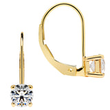 14K Solid Yellow Gold Earrings | Round Cut Cubic Zirconia | Leverback Drop Dangle Basket Setting | .92 CTW