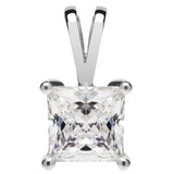 14K Solid White Gold Pendant Only | Princess Cut Cubic Zirconia Solitaire | 1.0 Carat