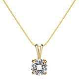 14K Solid Yellow Gold Pendant Necklace | Round Cut Cubic Zirconia Solitaire | 1.0 Carat | 16 Inch .60mm Box Link Chain